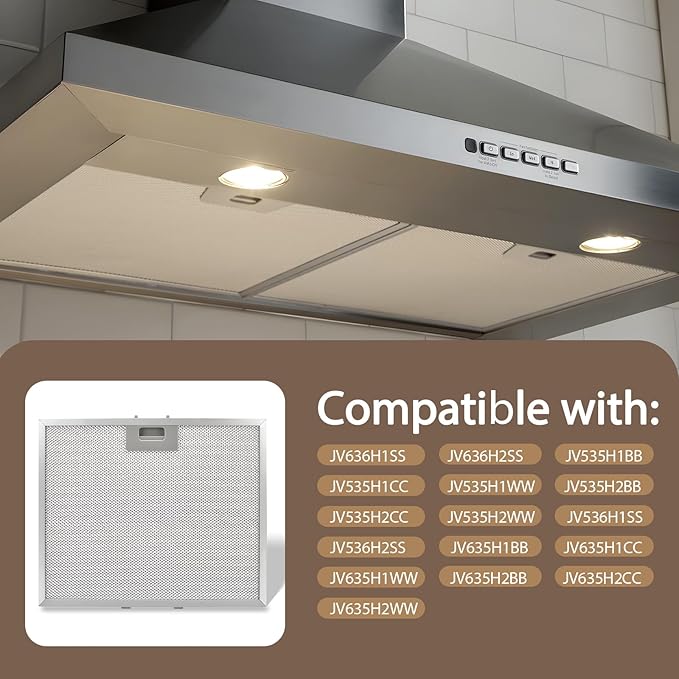 WB02X11011 Range Hood Grease Filter Compatible with GE Range Hood JV636H1SS JV636H2SS JV535H1BB JV535H1CC JV535H1WW JV535H2BB - AquaVibe