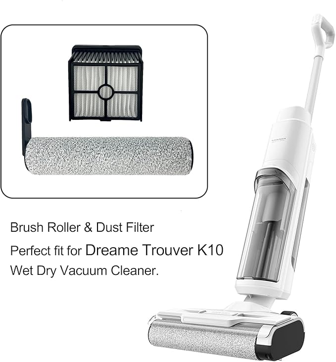 Replacement Brush Roller & Filter Kit for DREAME K10/K10 Pro, 2X Brush Rolls + 2X HEPA Filters + 1 Cleaning Tool, Compatible with Trouver K10 & K10 Pro Cordless Wet/Dry Vacuum - AquaVibe
