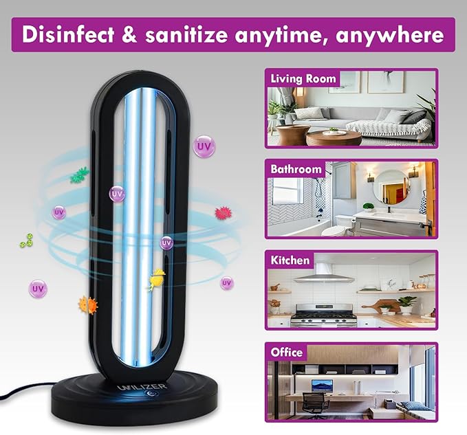 Tower - UV Light Sanitizer & Ultraviolet Lamp with Remote Control (UV-C Cleaner for Home, Room, Office | 38W UVC Disinfection Bulb | Kill Germs, Bacteria, Virus, Dust | USA)