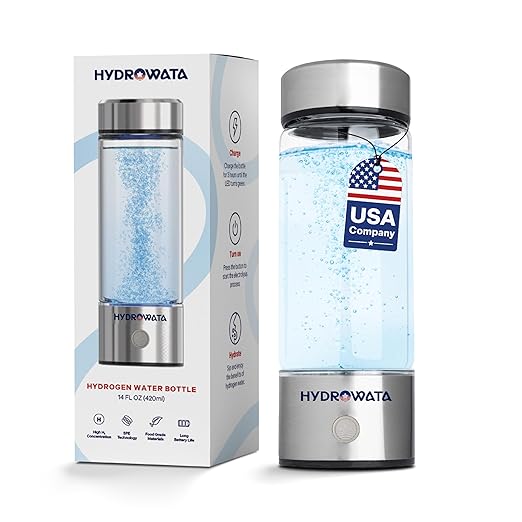 HydroWata Portable Hydrogen Water Bottle – 14oz (420ml) Hydrogen Water Generator with SPE PEM Technology, Rechargeable Water Ionizer for Daily Hydration, Travel, Office & Fitness