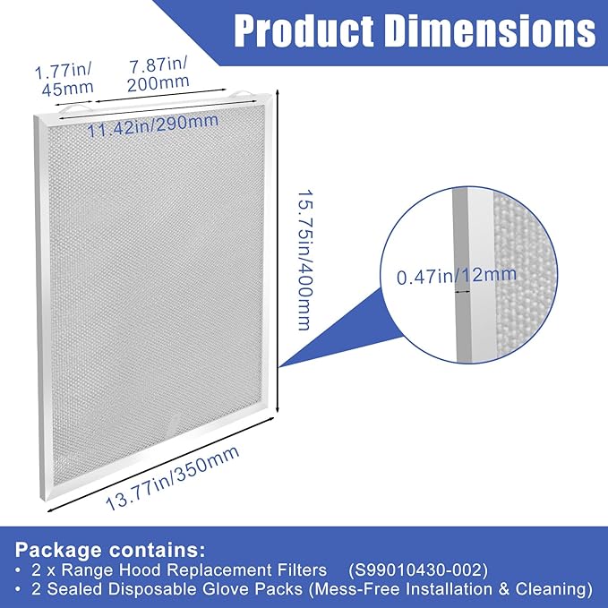 S99010430-002 Range Hood Filter 15-3/4" x 13-7/8" x 3/8"(2-Pack,5-Layer Aluminum Filter)4512880 Compatible with B.roan,N.utone,HPF30 Range Hood Filters - AquaVibe