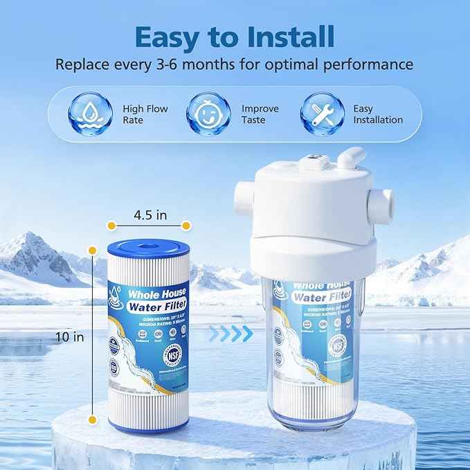 5 Micron 10" x 4.5" Whole House Water Filter Compatible with GE FXHSC, GXWH40L, Plumber W50PEHD, Culligan R50-BBSA, Pentek R50-BB, W10-PR, DuPont WFHDC3001, W50PEHD, High Flow Sediment Filters, 2 Pack