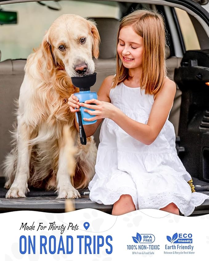 lesotc Dog Water Bottle, Portable Water Dispenser with Bowl, Leak Proof Pet Travel Squeeze Bottle, Puppy Essentials Dog Stuff Accessories for Outdoor Walking, Hiking, Camping - AquaVibe