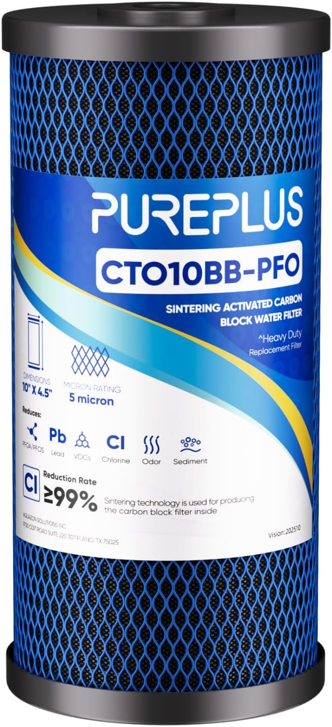PUREPLUS 5 Micron 10" x 4.5" Whole House PFAS Removal Replacement Water Filter, Coconut Shell Activated Carbon Filter, Compatible with WFHDC8001, GXWH40L, GXWH35F, CB-BB-10, CTO10BB, 1 PACK