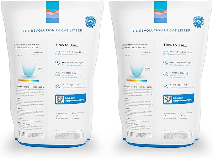 PrettyLitter Health Monitoring Cat Litter (Lotus Flower, Non Clumping) | Lightweight & Low Tracking, Color Changing Silica Gel Crystals, Advanced Odor Control — 6 Lbs, Pack of 2 (Two Month Supply) - AquaVibe