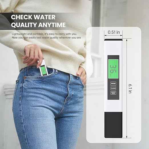 TDS Water Tester, 4 in 1 TDS Meter Digital Water Tester, Accurate and Reliable Digital TDS EC & Temp(°C,°F) Meter, 0-9990PPM Water Quality Tester for Drinking Water RO/DI System Aquarium White 6.1In