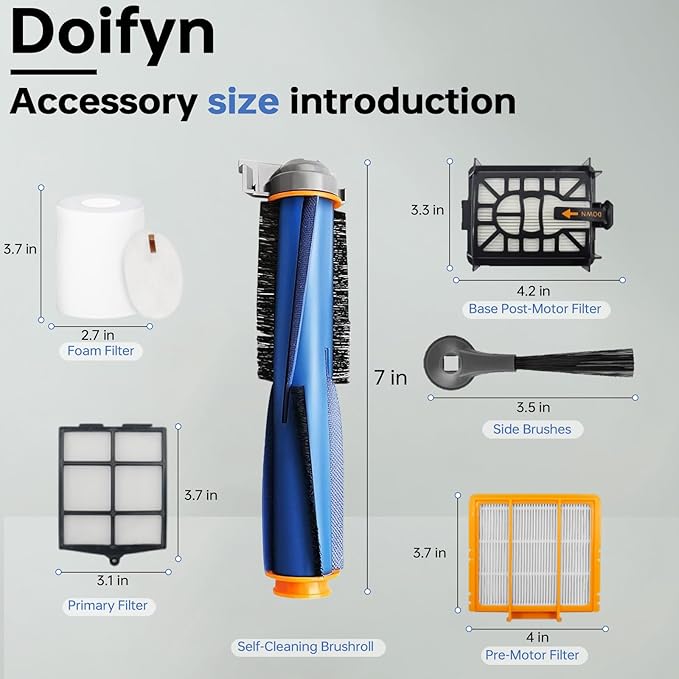 Replacement Parts Compatible with Shark AI AV2501S AV2511AE AV2501AE RV2502AE RV2610WA AV2510AOUS RV2520AOUS Robot Vacuum Cleaner, 2Main Brush, 4 motor pre-filters, 4Foam Filters, 8Side Brushes - AquaVibe