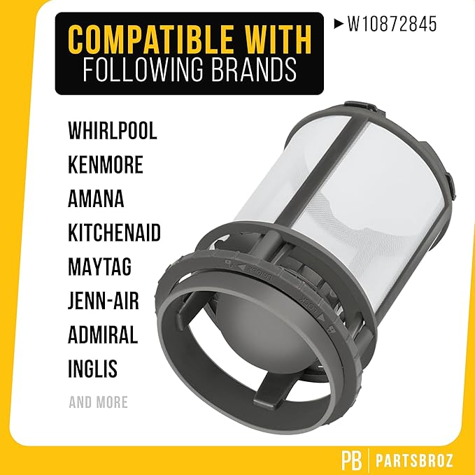 PartsBroz W10872845 Pump Filter - Compatible With Whirlpool Kenmore KitchenAid Jenn-Air Dishwasher - Replaces AP6030094 PS11759673 W10393351 W10465373 W10465374 W10465377 W10465379 W10693534 4454491