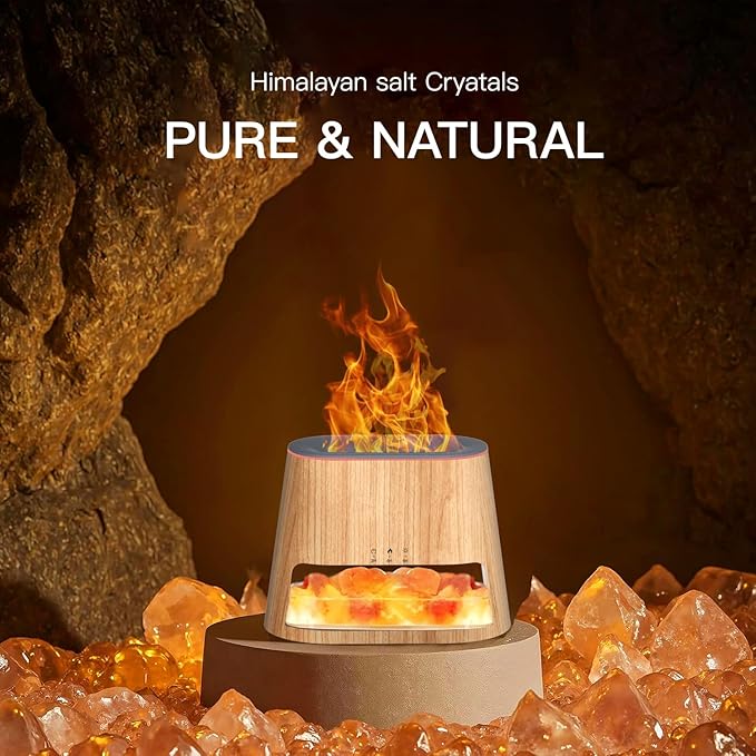 Luxury Himalayan Salt Lamp Humidifier & Aromatherapy Diffuser - 8 Color Mood Lighting w/Remote for Spa, Bedroom, Home Relaxation260ml (Wood)