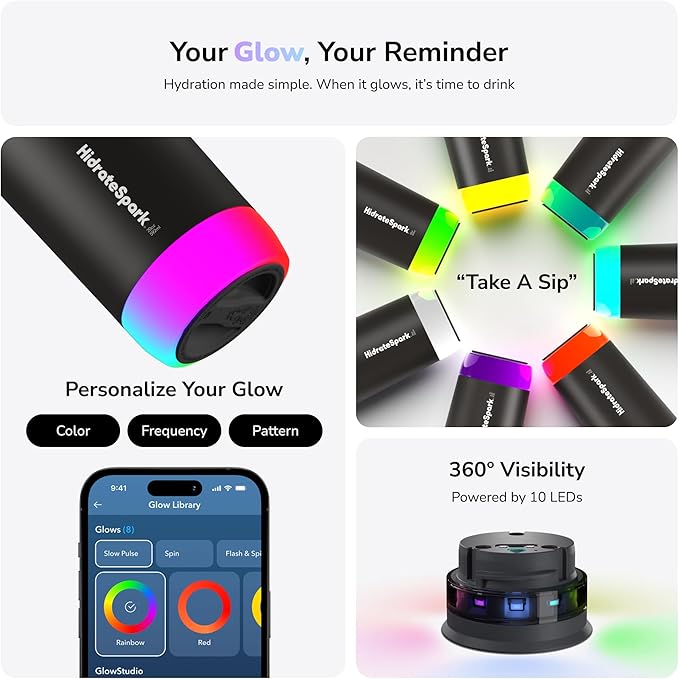 Hidrate Spark PRO Smart Tumbler Bundle – Insulated Stainless Steel – Tracks Water Intake with Bluetooth, LED Glow Reminder When You Need to Drink – 20oz (Sea Glass)