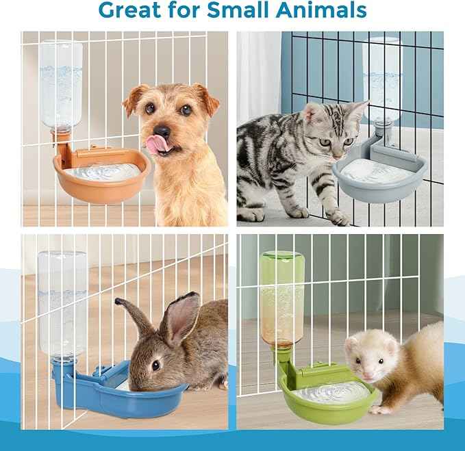VANNON 16oz Pet Water Bottle, Gravity Dog Water Bowl Dispenser for Cage, Anti-Overflow Water Dispenser for Small Dogs, Cats, Rabbits and Other Small Animals, BPA Free, Gradient Pink