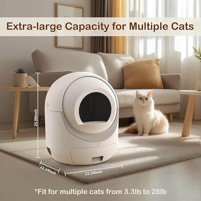 Self Cleaning Cat Litter Box with APP Control, Automatic Liiter Box for Multiple Cats, Quiet Operation, Large Space, Includes Cat Litter Box Liners - AquaVibe