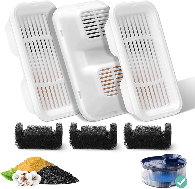 3 Set Replacement Filter and Sponge for 169oz/5L Dog Fountain, Multiple Filtration Dog Water Fountain Filter, Pet Fountain Filter Replacement, Cat Water Fountain Filters - AquaVibe