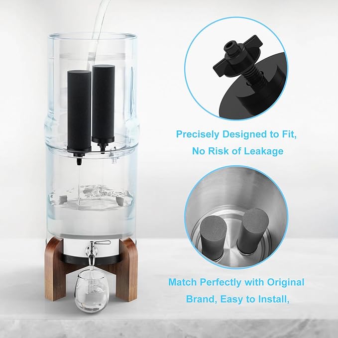 Water Filter Replacement for Berkey Water Filter System, 4 Black Elements Activated Carbon Filters, Compatible with Berkey Gravity Water Filtration System, 4 Pack