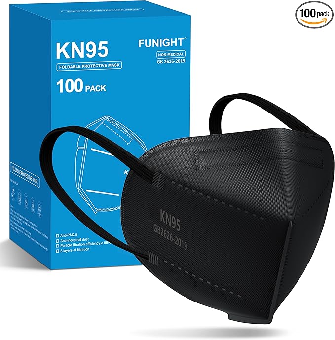 Funight KN95 Face Mask 5-Ply Breathable Filter Efficiency≥95% Protective Cup Dust Disposable Masks Against PM2.5 Black 100 Pack - AquaVibe