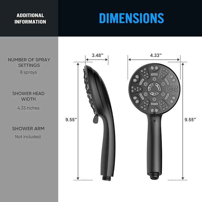 Cobbe 8 Functions Shower Head with handheld, High Pressure Shower Head Set with Hose Adjustable Bracket Rubber Washers (Matte Black)