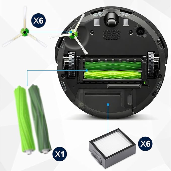 KEEPOW Replacement Parts Accessories Compatible with iRobot Roomba i7 i3 i4 j7 E5 E6 E7 i7+ Vacuum Cleaner Accessories, 6 HEPA Filters, 6 Side Brushes, 1 Set Multi-Surface Rubber Brushes - AquaVibe