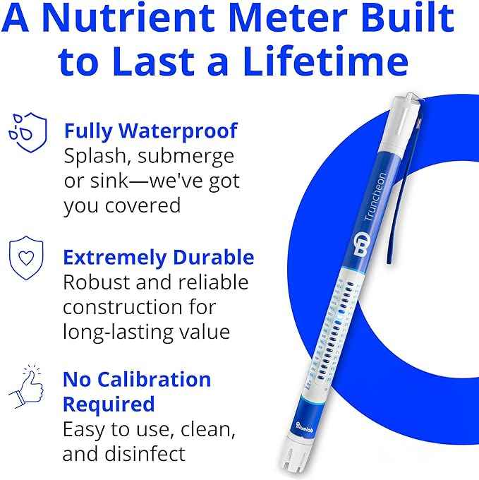 Bluelab TRUNV2 Truncheon Nutrient Meter, Digital Conductivity Tester in Water (Scales Include: EC, 500, ppm 700, CF, TDS) Tool for Hydroponic System and Indoor Plant Grow, White