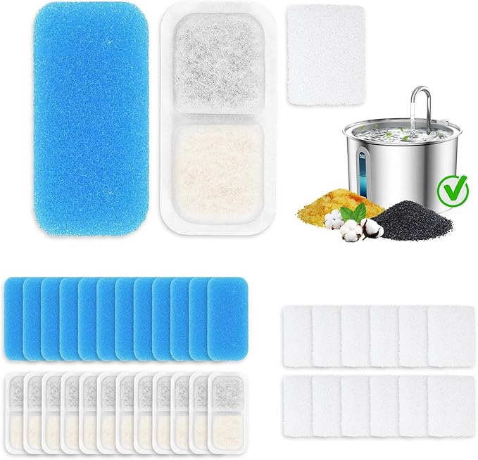 12 Packs Replacement Pet Water Fountain Filter Compatible with oneisall 67oz/2L Stainless Steel Cat Fountain Filters, Dog Water Fountain Foam Filter, Sponge Filter (White, 12)