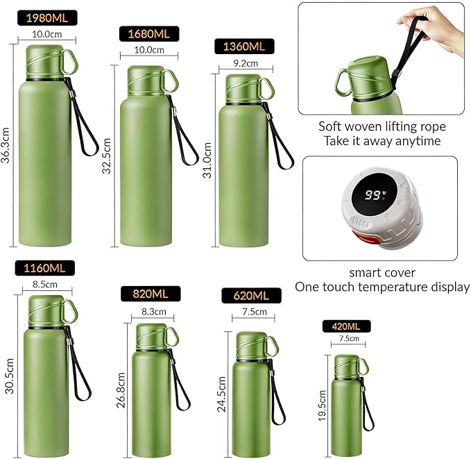 Double wall vacuum Leakproof stainless steel wide mouth insulated water bottle;tea tumbler with infuser,cup,lid;smart thermoses hot drinks;thermal flask ice coffee with led digital temperature display
