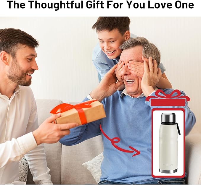27oz Stainless Steel Insulated Water Bottle Travel Coffee Cup with Lid Leak Proof Metal Water Bottle for Hot and Cold Drink Water Flask (White)