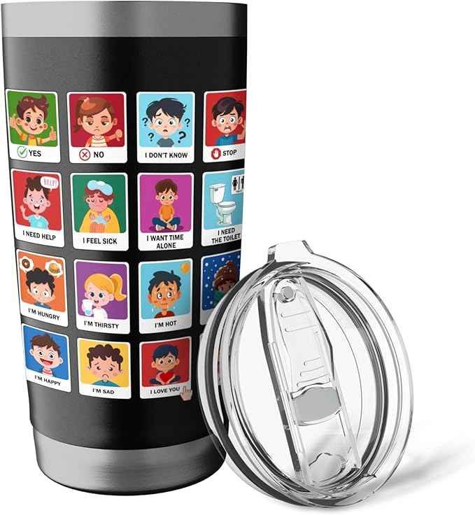 Autism Communication Cards Kids Emotions Speech Therapy AAC Stainless Steel Insulated Tumbler