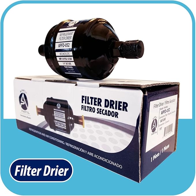 Appli Parts APFD-052 1/4 in Liquid Line Refrigerant AC Filter Drier hvac Refrigeration 052 SAE Flare connection universal unidirectional 4-1/2 in long 2 in wide