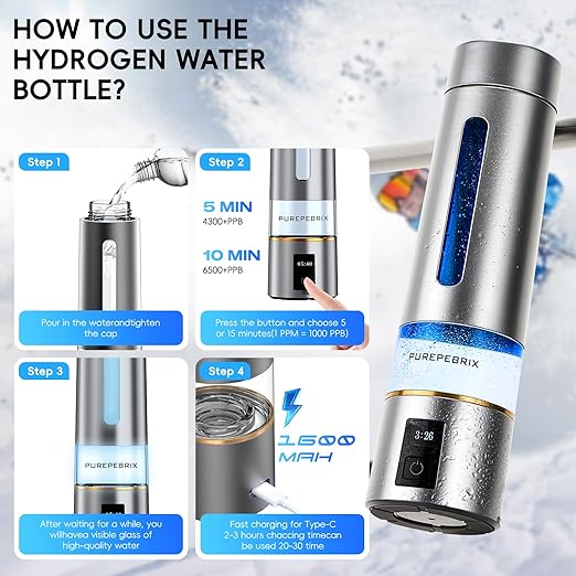 Hydrogen Water Bottle Generator-Up to 8100 PPB Molecular Hydrogen, 12-Hour Hydrogen Retention, IHSA Certified SPE/PEM Tech, Portable Hydrogen Bottle, Healthy Gift (Platinum)