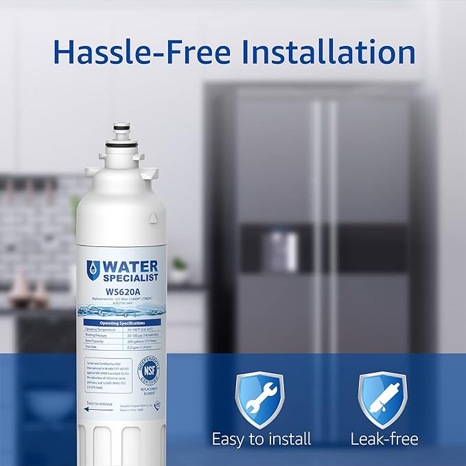 Waterspecialist ADQ73613401 Refrigerator Water Filter, Replacement for LG® LT800P®-6 Month / 200 Gallon, ADQ73613408, ADQ73613402, ADQ75795104, Kenmore 9490, LSXS26326S, LMXC23746S, 46-9490, 3 Pack