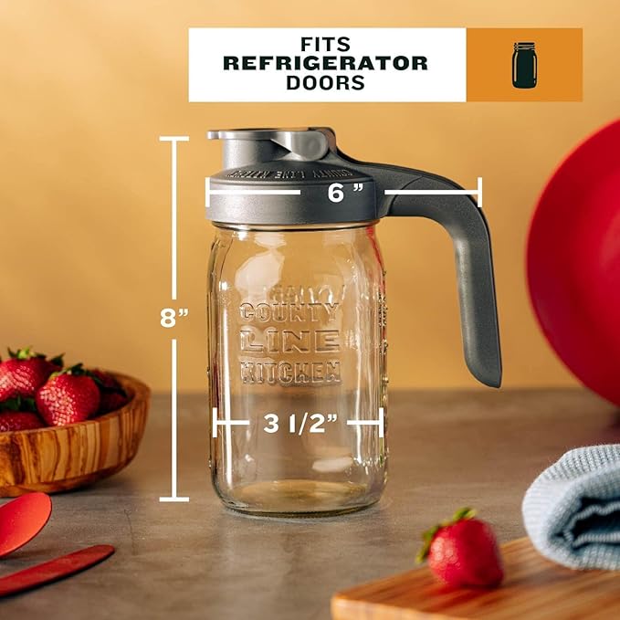 County Line Kitchen Glass Mason Jar Pitcher with Lid - Wide Mouth, 1 Quart (32 oz) - Heavy Duty, Leak Proof - Sun & Iced Tea Pitcher, Cold Brew Coffee, Breast Milk Storage, Water - Yellow
