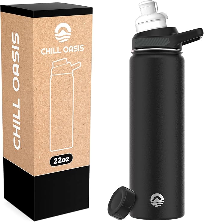 Chill Oasis Water Bottle | Compatible With Popular Flavor Cartridges | BPA Free, Leak Proof, Double-Walled Vacuum Insulated Stainless Steel, and Dishwasher Safe | Cold for 24 Hours (Black, 22oz) | BPA Free, Leak Proof, Double-Walled, Vacuum Insulated, ...