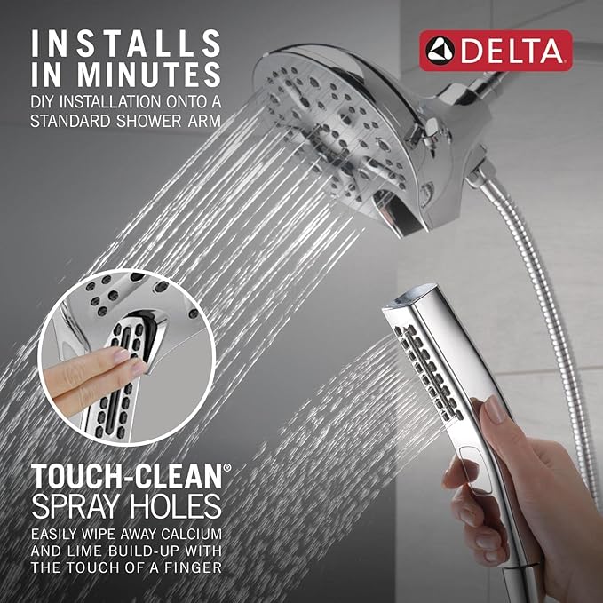 Delta Faucet 5-Spray In2ition 2-in-1 Dual Hand Held Shower Head with Hose, H2Okinetic Handheld Shower Head with Magnetic Docking, Chrome Handheld Shower Heads, Chrome 58620-PR-PK