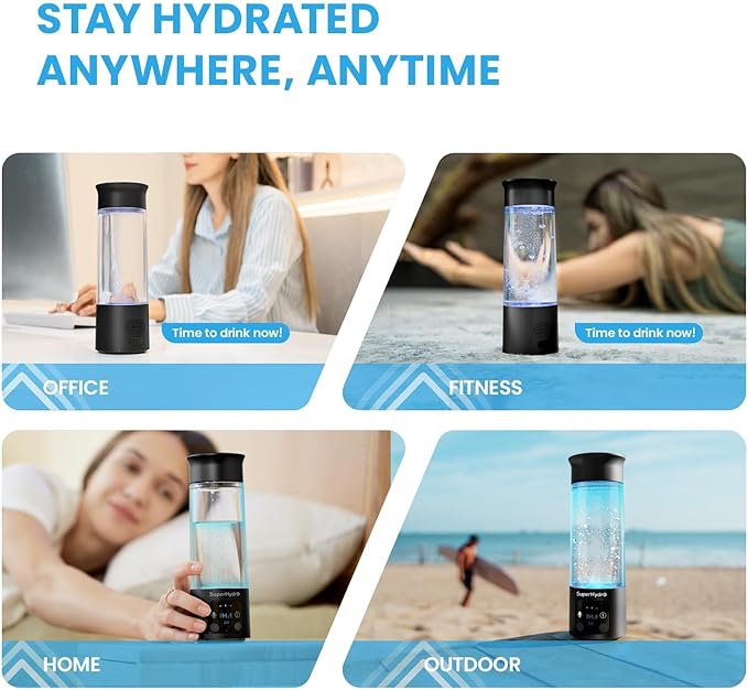 Hydrogen Water Bottle Generator - Up to 6000+ PPB Concentration - SPE/PEM Technology - Voice Reminder - Water Ionizer Machine Suitable for Travel, Daily and Office Drinking - 12oz (Black)