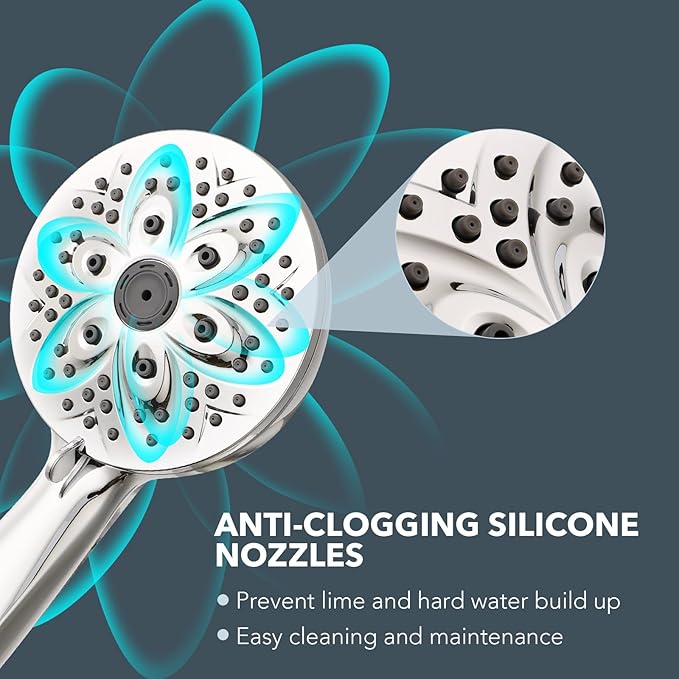 6-Setting Filtered Handheld Shower Head, JDO High Pressure Shower Head with Replaceable Filter Cartridge 4.7 Inch Detachable Showerhead for Chlorine Hard Water Removal 59 Inch Stainless Steel Hose