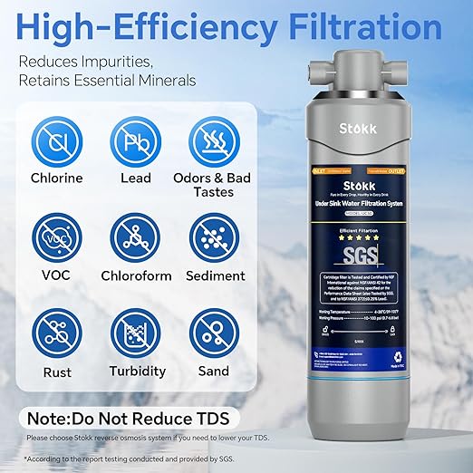 Stokk UC50 Under Sink Water Filter, Reduces Lead, Chlorine, Bad Taste & Odor, 26000 Gallons Under Counter Water Filter Systems Direct Connect to Kitchen Faucet, NSF/ANSI 372& 42& 53