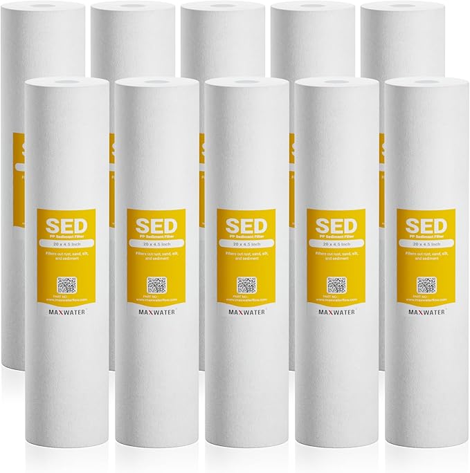 Max Water 10 Micron 20 x 4.5 Sediment Filter 20 inch Whole House BB Water Filteration System Replacement Compatible Cartridge DGD-5005-20, FP25B, AP810-6, FPMB5-20, P5-20, 155358-43, SDC-45-2005