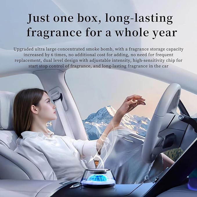 Smart Car Air Freshener 5 Ambient Light & Mist Car Fragrance, Auto On/Off, Adjustable Concentration Diffuser with Two fragrance, Lasts for 6 months, Pine and Rose