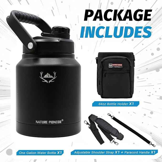 NATURE PIONEOR 84 oz Insulated Water Bottle - Double Vacuum Stainless Steel Water Jug with Holder/Carrier, Wide Mouth, Outdoor Sports, Hiking, Camping, Gym