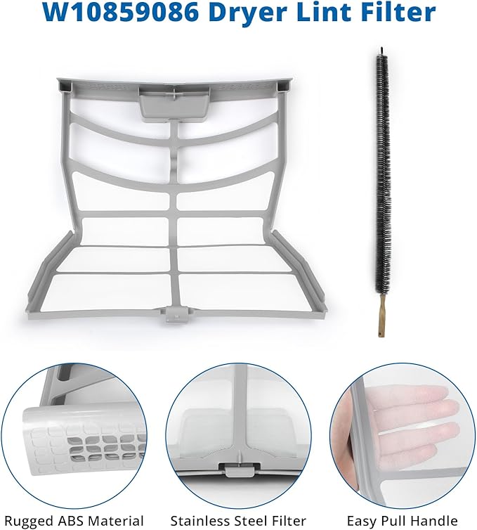 W10859086 Dryer Lint Screen Filter with Dryer Lint Brush Replacement for Whirlpool Maytag Kenmore Dryer Replaces 4378144 W10608811 W10701353 AP5999318 PS11731421 EAP11731421 MEDB835DW4 MEDB835DW3