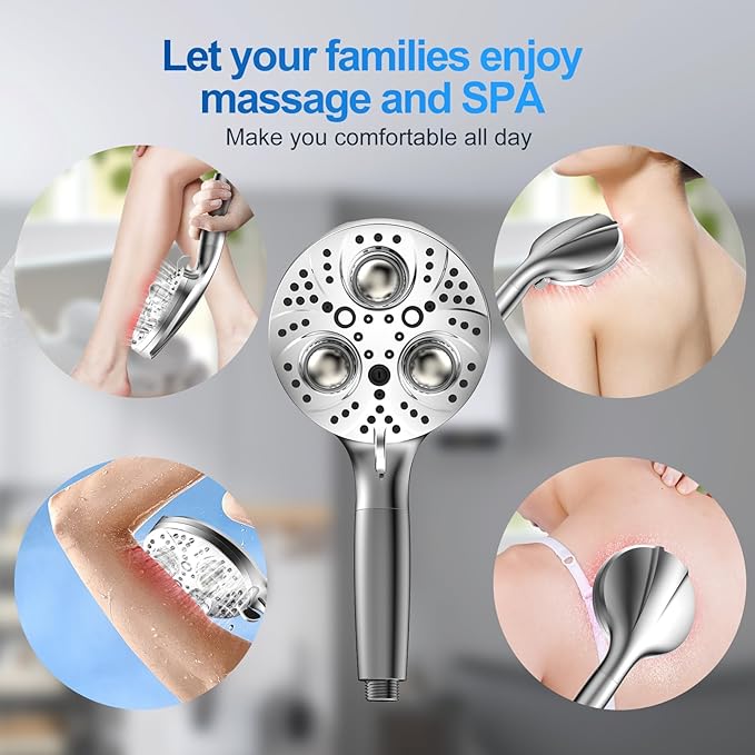 Filter Handheld Shower Head for Residual Chlorine Remove,10-Spray Modes Massage Showerhead, Large Powerful Handheld Showerhead with 79in Hose Detachable (Premium Chome)