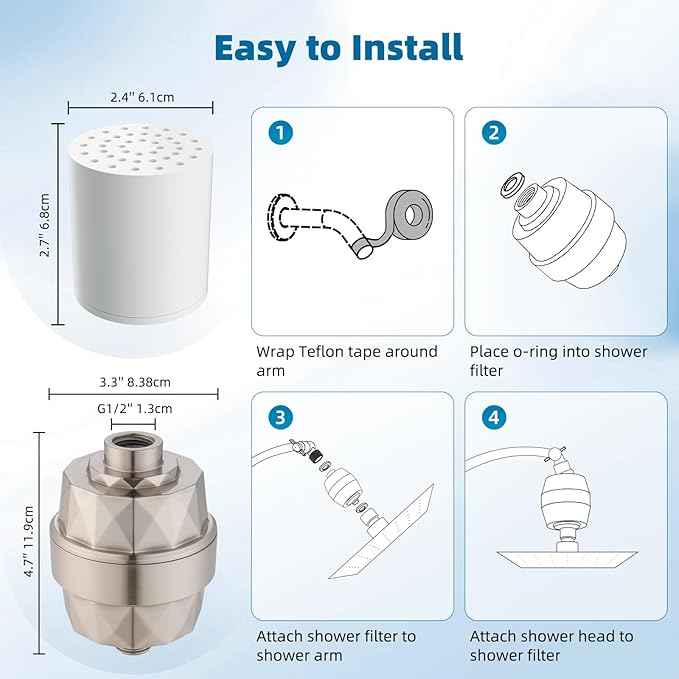 iFealClear Shower Head Filter, High Output Shower Filter for Hard Water for Remove Chlorine and Fluoride, Reduce Dry Itchy Skin and Eczema, 20-Stage Consistent Flow Shower Water Filter, Brushed Nickel