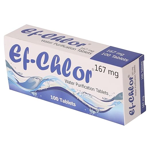 Ef-Chlor Water Purification Tablets 167 mg - Potable Water Treatment Ideal for Emergencies, Survival, Travel, and Camping, Purifies (5.2-6.6) Gallons Water in 1 Tablet (Pack of 100 Tablets)