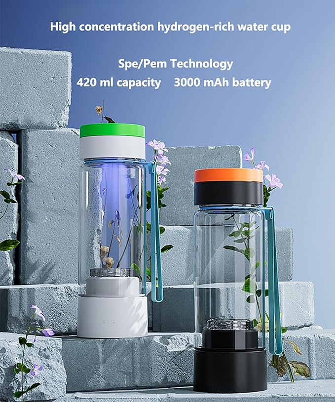 Smart Rechargeable PEM Hydrogen Water Bottle Generator, 450ml Portable Hydrogen Water Machine, Tritan Electric Water Purifier Bottlep for Travel, Office & Fitness Black