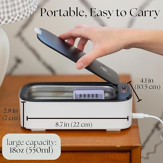 UV-C Ultrasonic Cleaner, 46KHz Portable Jewelry Cleaner, 18Oz, Clean Pod Glasses Cleaner Sterilizer Machine Cleaning Sets, Sonic Cleaner for Jewelry Necklace Glasses Watch Denture Aligner Bracelets
