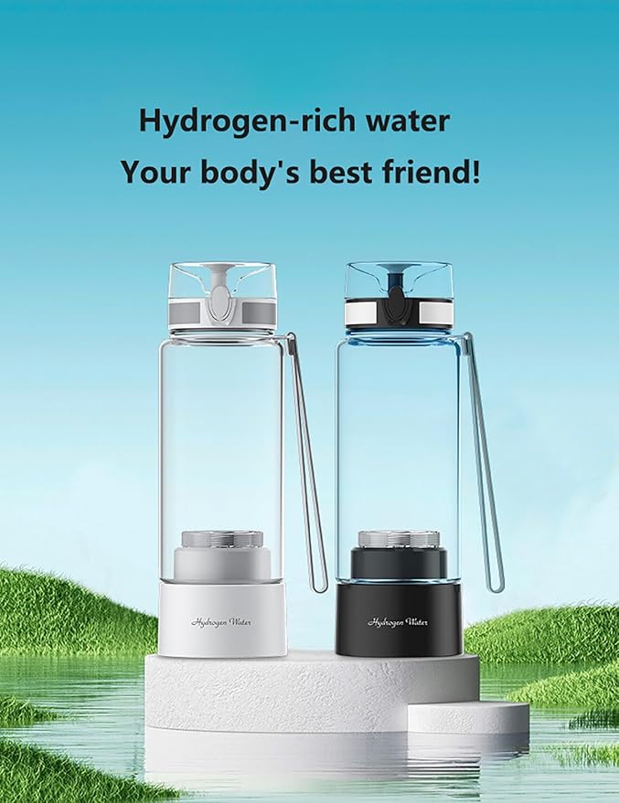 Smart PEM Hydrogen Water Bottle Generator, Portable Hydrogen-Rich Water Cup with SPE Technology, Rechargeable Water Purifier Bottle, 450ml Molecular Hydrogen Water Machine for Travel White