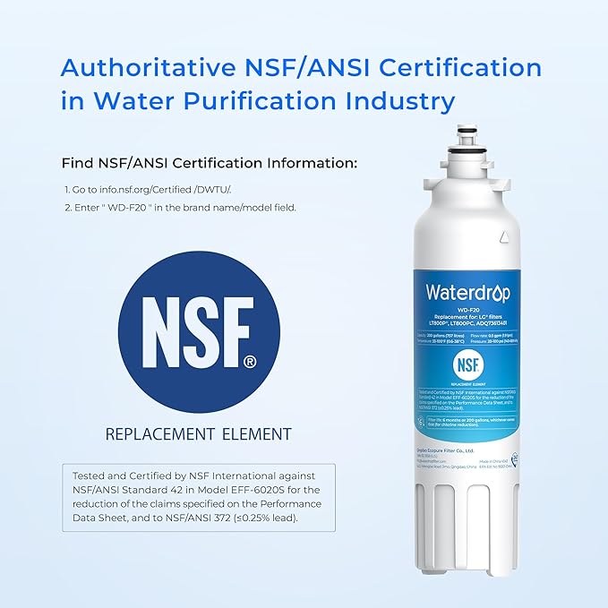 Waterdrop ADQ73613401 Refrigerator Water Filter, Replacement for LG® LT800P®, ADQ73613408, ADQ75795104, ADQ73613402, Kenmore 9490, 46-9490, LSXS26326S, LMXC23746S, LSXS26366S, WD-F20, Pack of 3