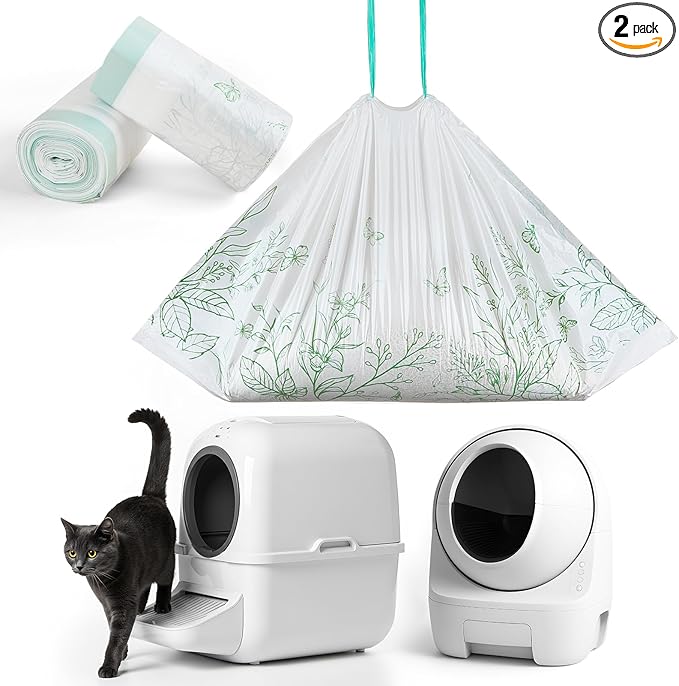 Glittme Cat Litter Box Liners, 60 Count Large Capacity Cat Litter Bags for Automatic Litter Robot 3/4, Thick Cats Kitty Litter Bags with Drawstring - AquaVibe