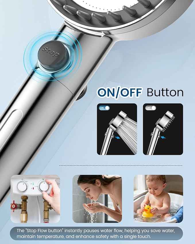 Ion Drops Filtered Shower Head with Handheld, High Pressure Showerhead with Filters for Hard Water Softener, Detachable Handheld Shower Heads with ON/OFF Switch for Pets, Remove Chlorine