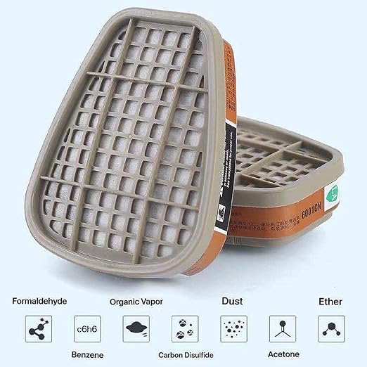 6001 Activated Carbon Filter Cartridges Replacement for Gas Respirator, Pack of 2 Individual Filter Cartridges, Suitable for 6100/6200/7501/7502/6502/6800