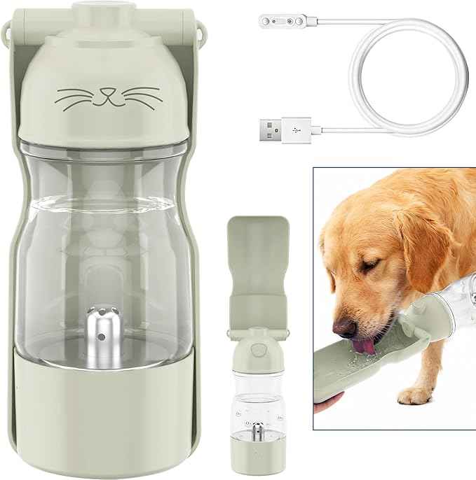 Portable Dog Water Bottle with Ozone Purification - Active Oxygen Puppy Water Bowl & Dispenser for Travel, (A-013B-white)